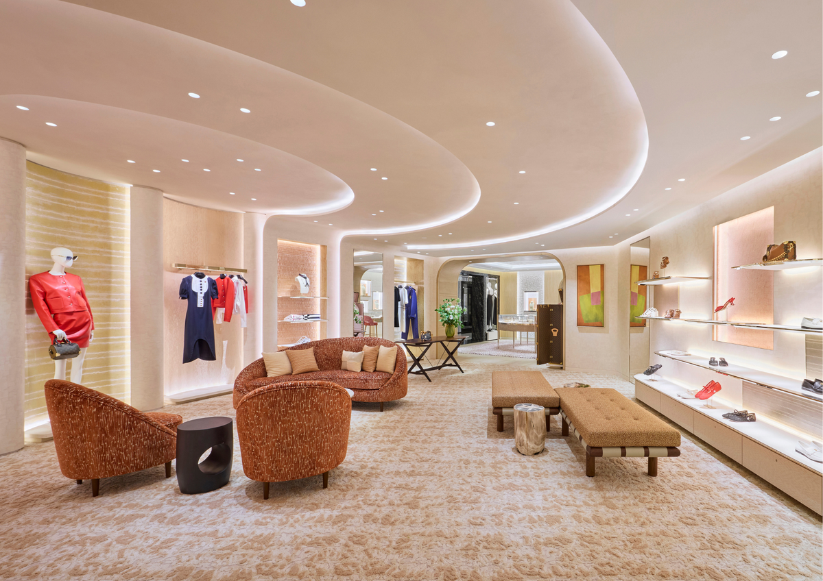 Louis Vuitton Harrods salon with sculpted curved ceiling and lounge seating