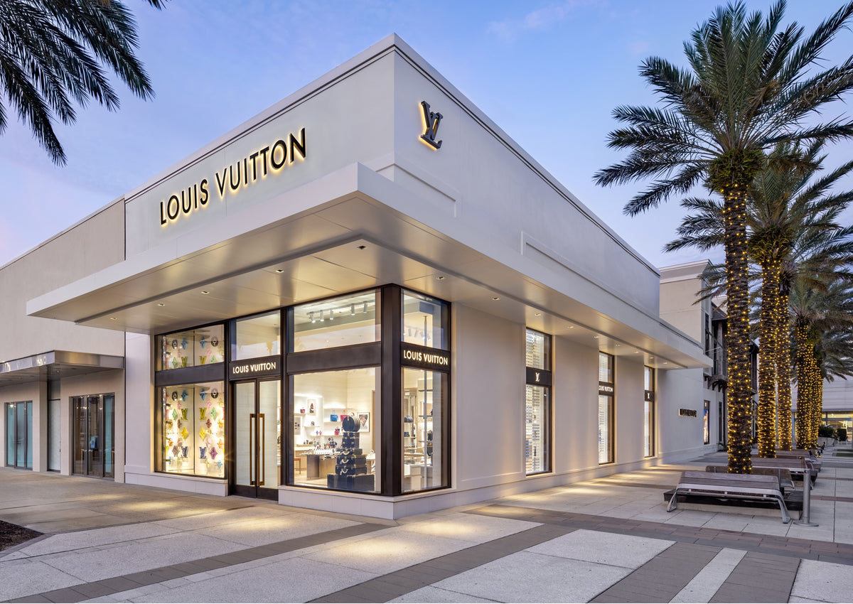 Louis Vuitton storefront at dusk, Jacksonville, Florida