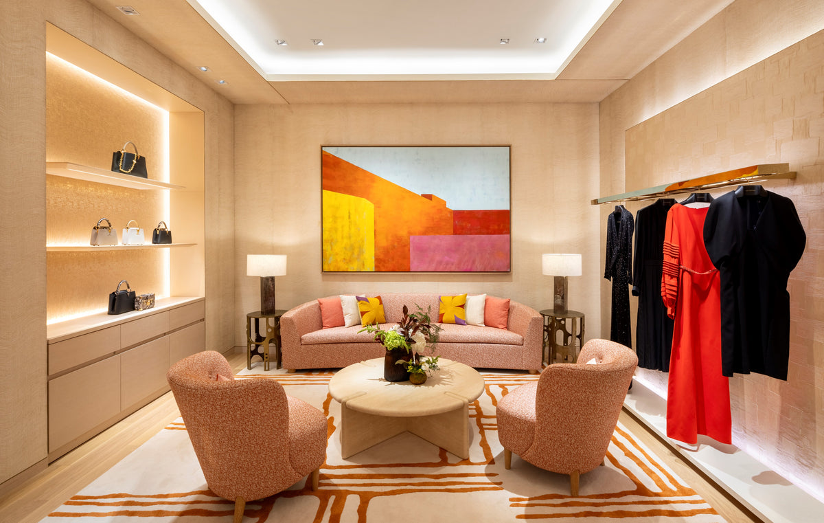 Client salon with abstract artwork, Louis Vuitton Jacksonville, Florida