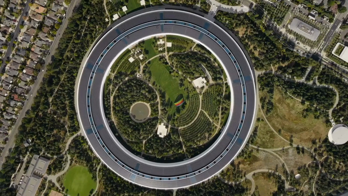 Aerial view of the Apple Park ring building, Cupertino